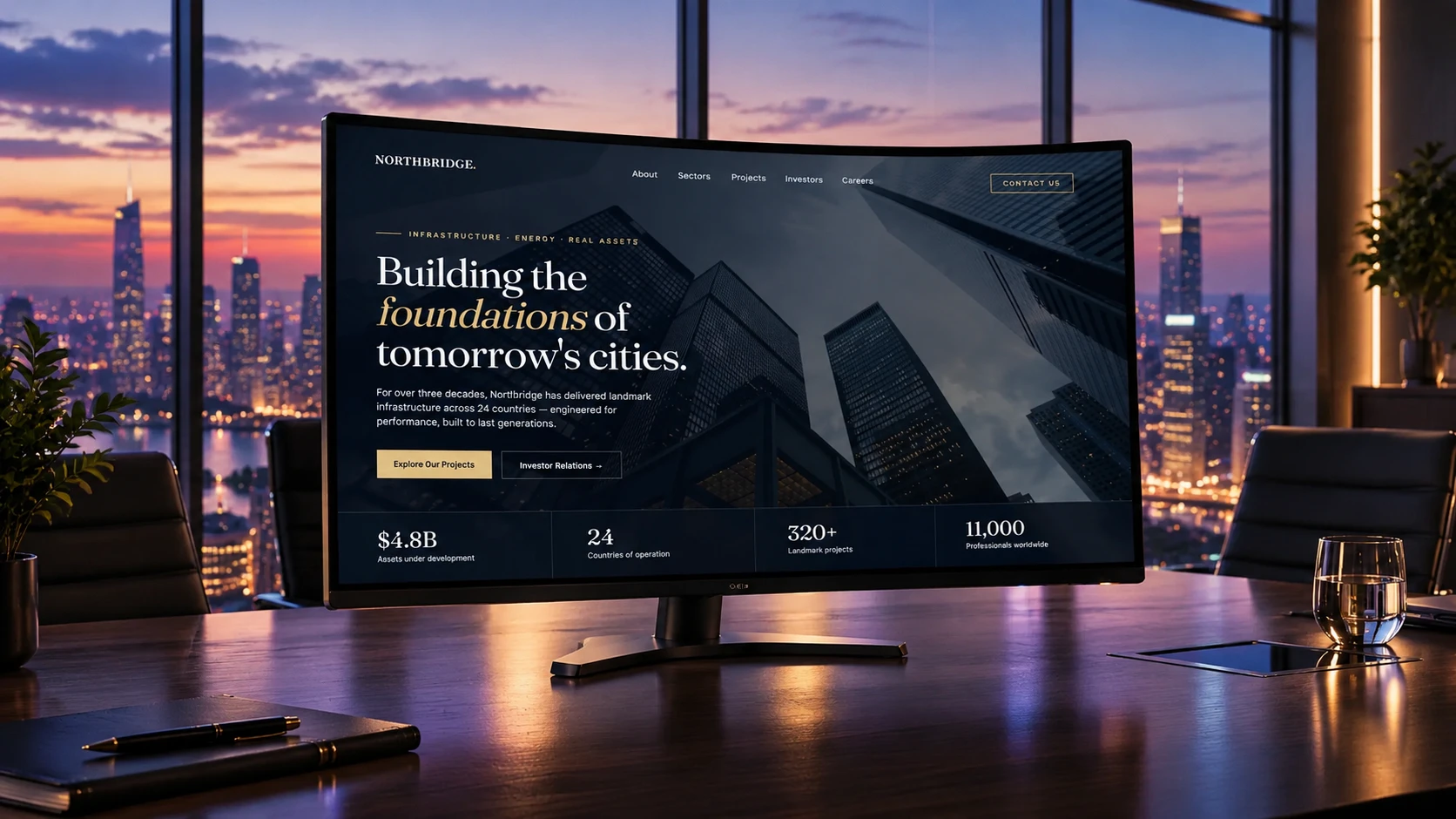 Northbridge site on a curved boardroom monitor